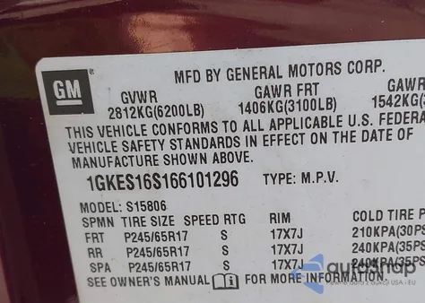 2006 GMC Envoy Xl z USA, uszkodzony, nr VIN 1GKES16S166101296